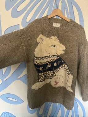 VTG 90s Express Tricot Polar Bear Novelty Knit Sweater Oversized Cottagecore